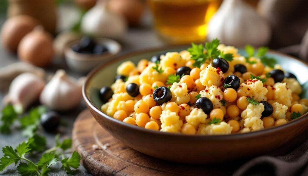 Cavolfiore con ceci e olive in padella