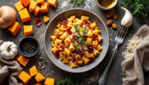 Pasta zucca e guanciale: il trucco per una crema vellutata in padella